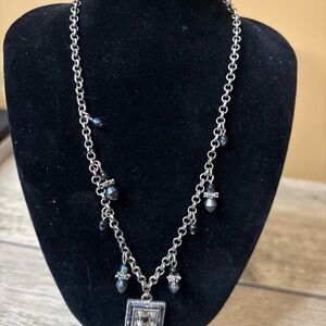 Premier Designs Silver-Tone Multicolor Rhinestone Square Pendant Necklace 18 in